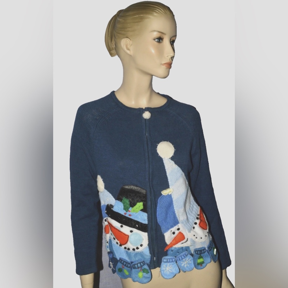 HEIRLOOM COLLECTIBLES NEW NWT SIZE 12 14 L LARGE KNIT CHRISTMAS SWEATER FULL ZIP